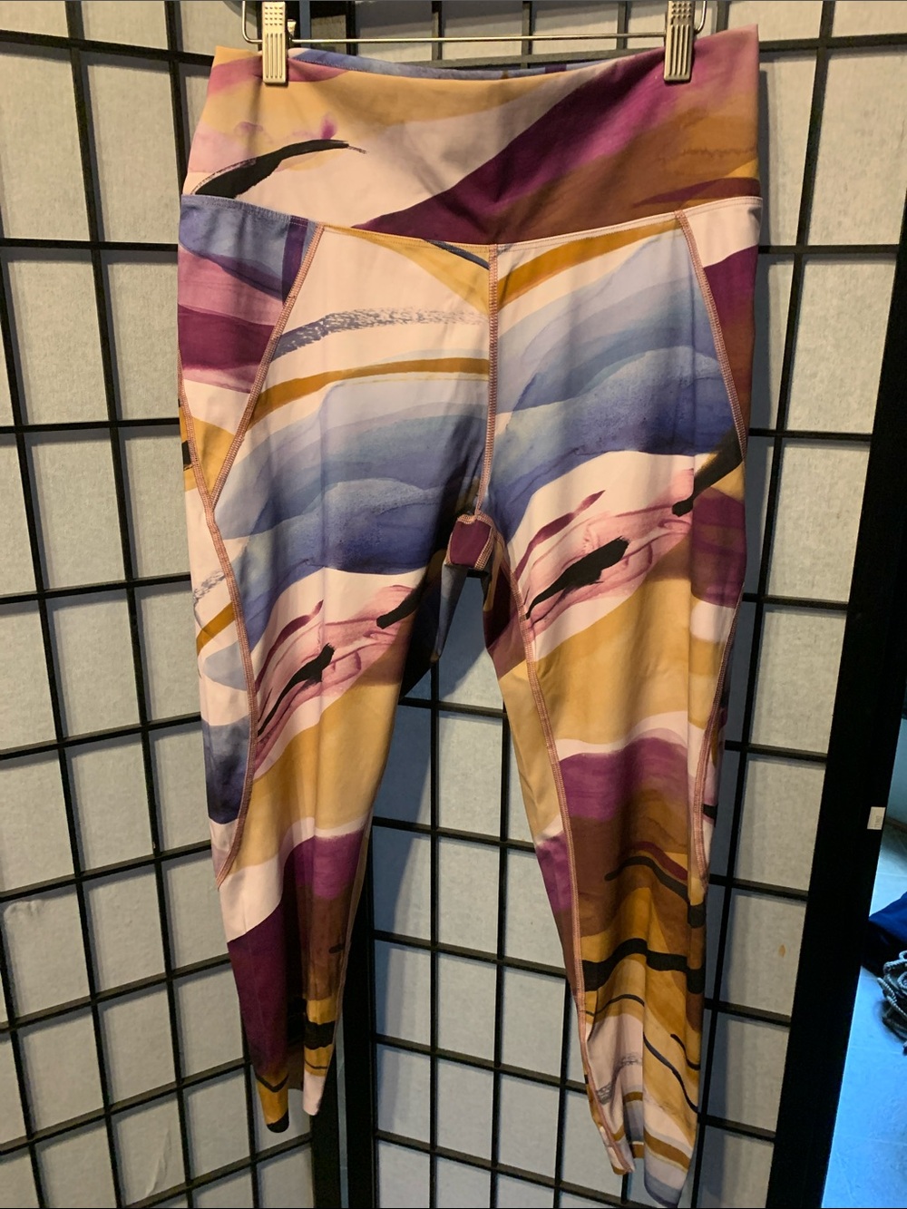 Soma WKND Abstract Stripe High-Waist Crop Leggings in Purple, Gold Blue Size XL